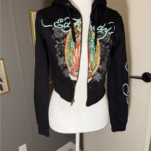 Ed Hardy Black Hoodie with Colorful Graphic